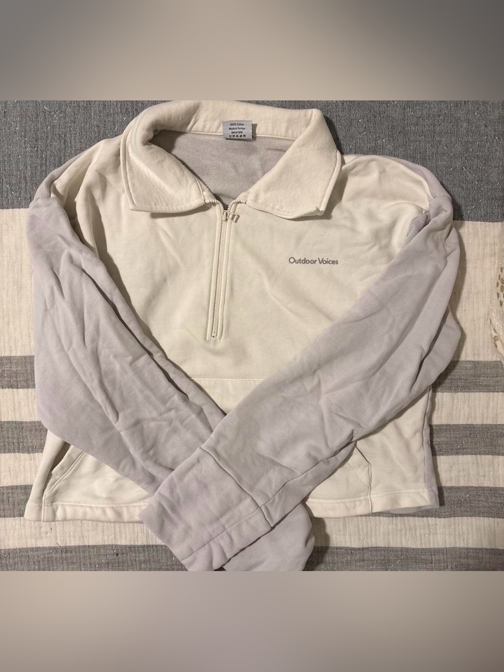 Outdoor Voices Cream and Light Gray Half-Zip Pullover